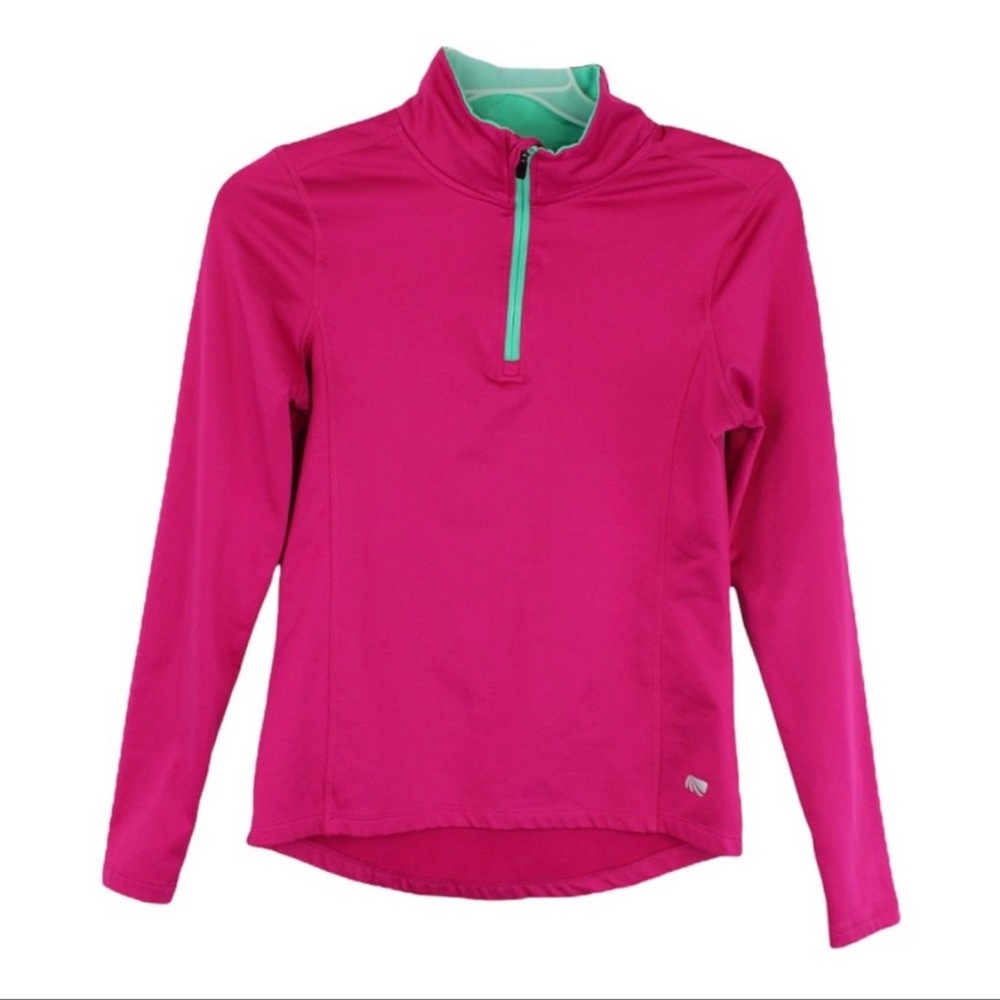 Women’s Marika Activewear Long Sleeve High Neck 8” Zip Pink Top With mint, Small